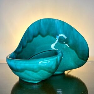 Vintage MCM TV Lamp - Planter, Green Drip Glaze, Shell Design Ambient Light Vibe